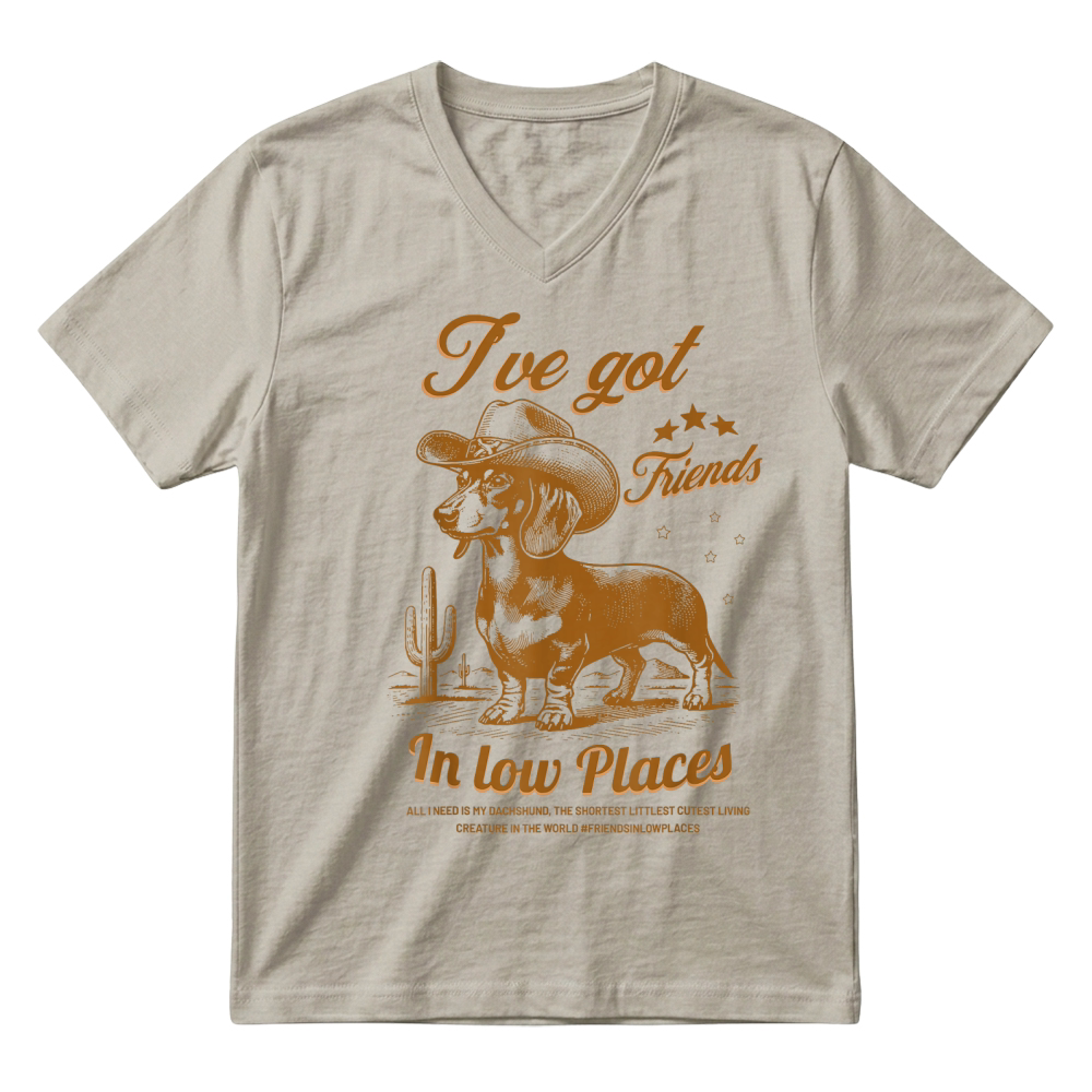 Product I've Got Friends in Low Places Funny Dachshund Cowboy Doxie T Shirt V-Neck T-shirt