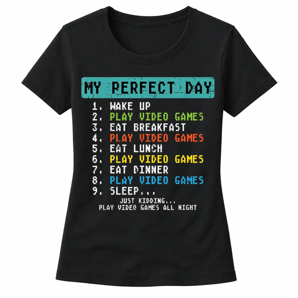 Product My Perfect Day Play Video Games Funny Gamer Men Boys Kids T Shirt Women's T-shirts