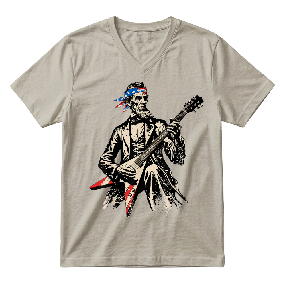Product Patriotic Abraham Lincoln Guitar Rock President Abe Lincoln V-Neck T-shirt