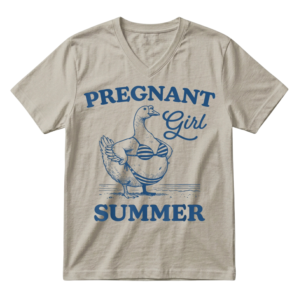Product Pregnant Girl Summer Funny Baby Announcement Goose Mom T Shirt V-Neck T-shirt