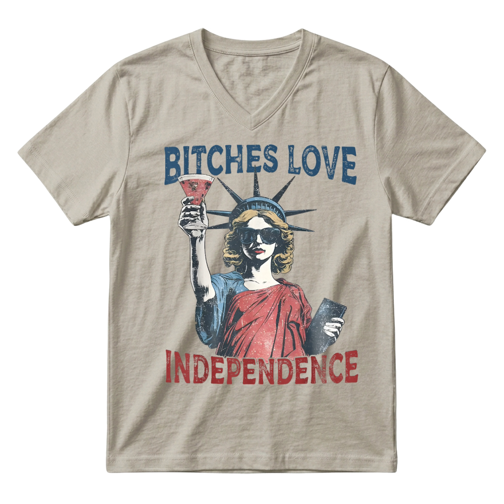 Product Retro Bitches Love Independence Funny 4th of July T Shirt V-Neck T-shirt