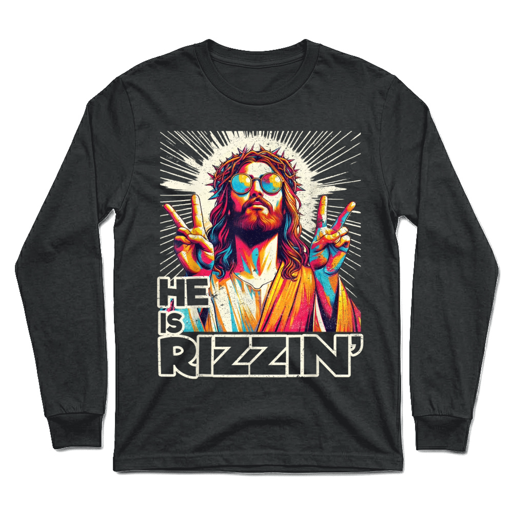 Product Retro He is Rizzin Funny Jesus Has Rizzen Easter Christian T Shirt Unisex Longsleeve
