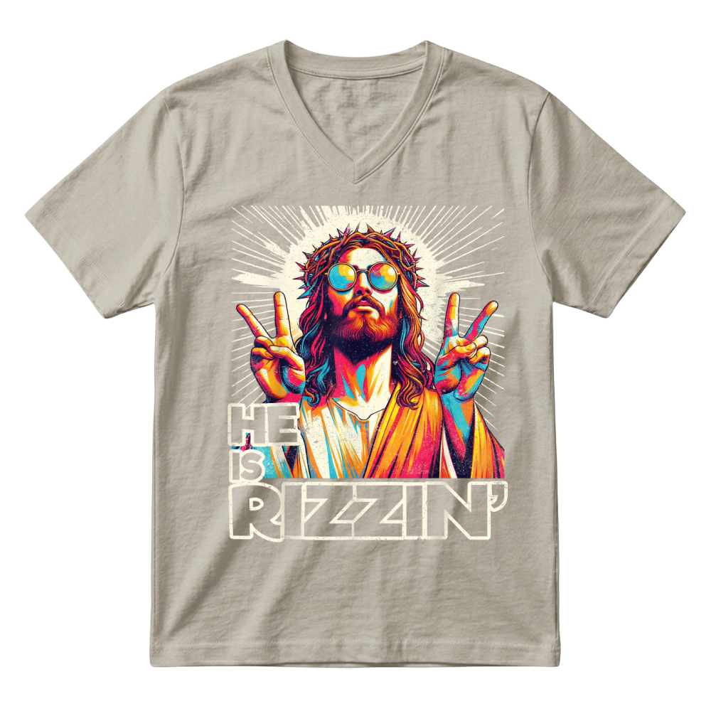 Product Retro He is Rizzin Funny Jesus Has Rizzen Easter Christian T Shirt V-Neck T-shirt
