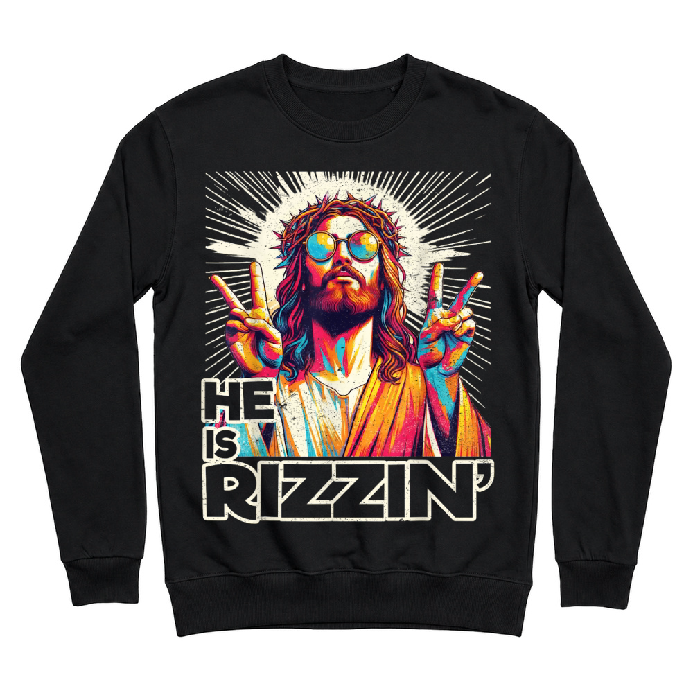 Product Retro He is Rizzin Funny Jesus Has Rizzen Easter Christian T Shirt Unisex Sweatshirt