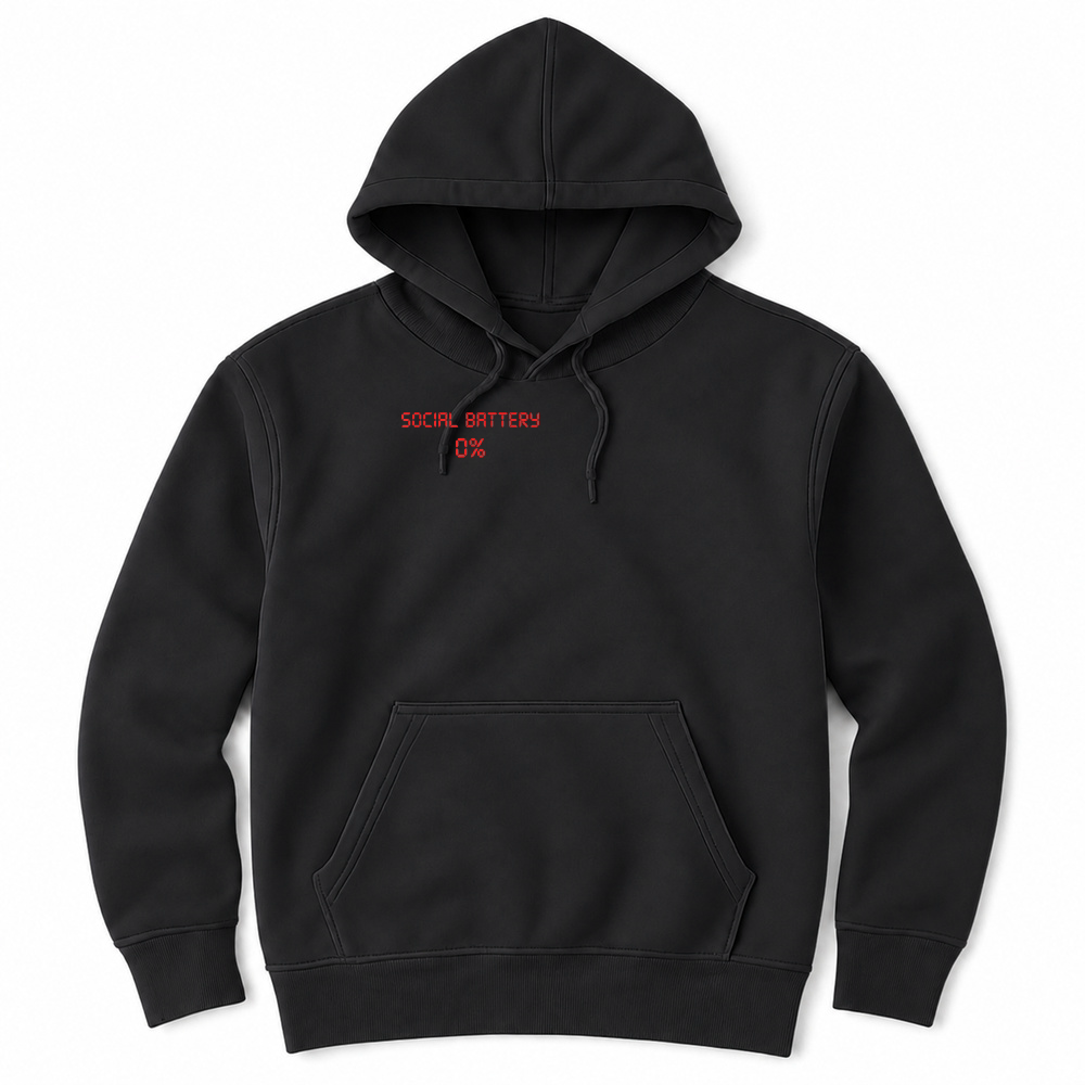 Product Social Battery 0% Funny Introvert Digital Text T Shirt Unisex Hoodie