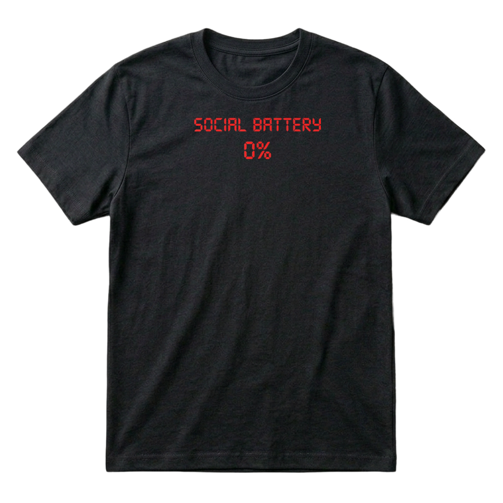 Product Social Battery 0% Funny Introvert Digital Text T Shirt T-Shirt
