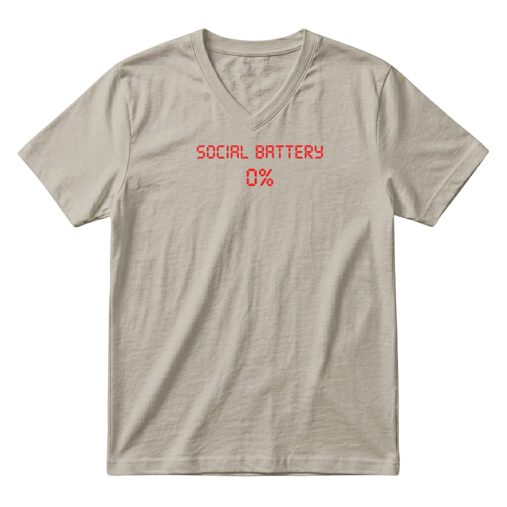 Product Social Battery 0% Funny Introvert Digital Text T Shirt V-Neck T-shirt