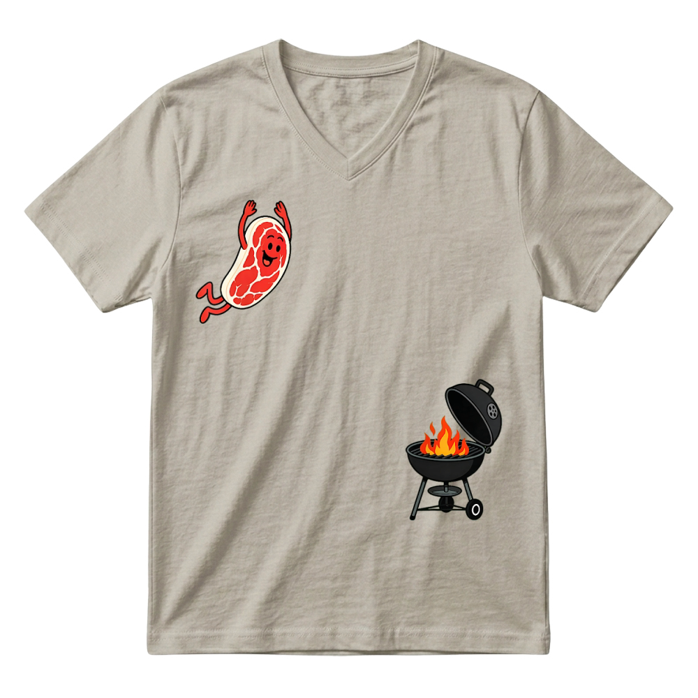 Product Steak Dive Funny Flying Steak BBQ Grilling Cartoon Humor Art T Shirt V-Neck T-shirt