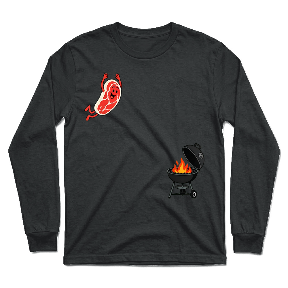 Product Steak Dive Funny Flying Steak BBQ Grilling Cartoon Humor Art T Shirt Unisex Longsleeve