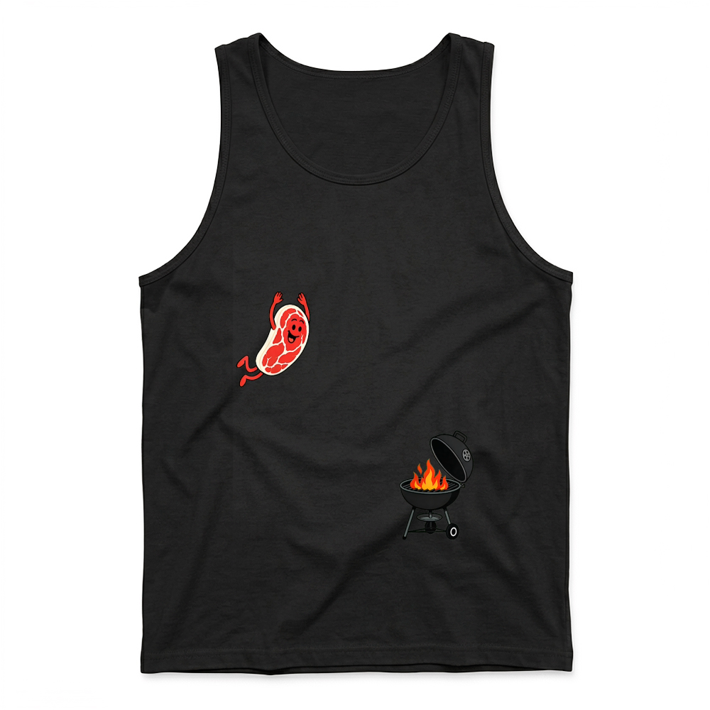 Product Steak Dive Funny Flying Steak BBQ Grilling Cartoon Humor Art T Shirt Tank Top