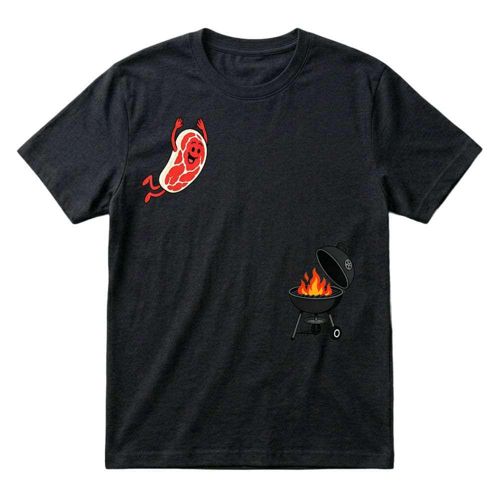 Product Steak Dive Funny Flying Steak BBQ Grilling Cartoon Humor Art T Shirt T-Shirt