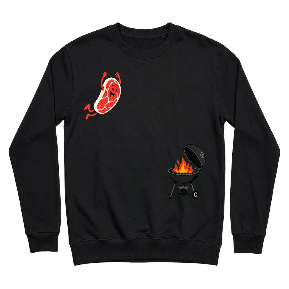Product Steak Dive Funny Flying Steak BBQ Grilling Cartoon Humor Art T Shirt Unisex Sweatshirt