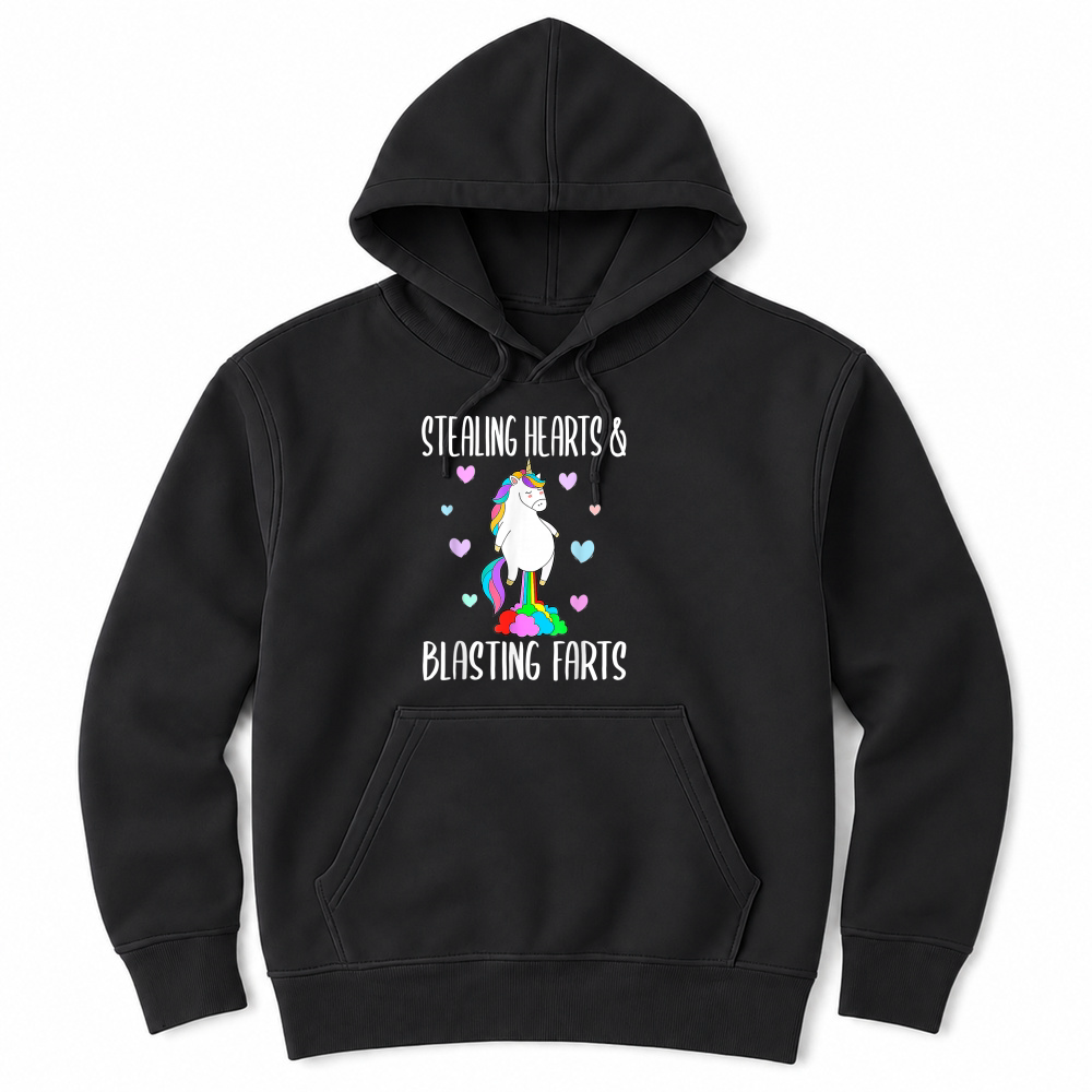 Product Stealing Hearts Blasting Farts Valentines Day Unicorn Funny Unisex Hoodie