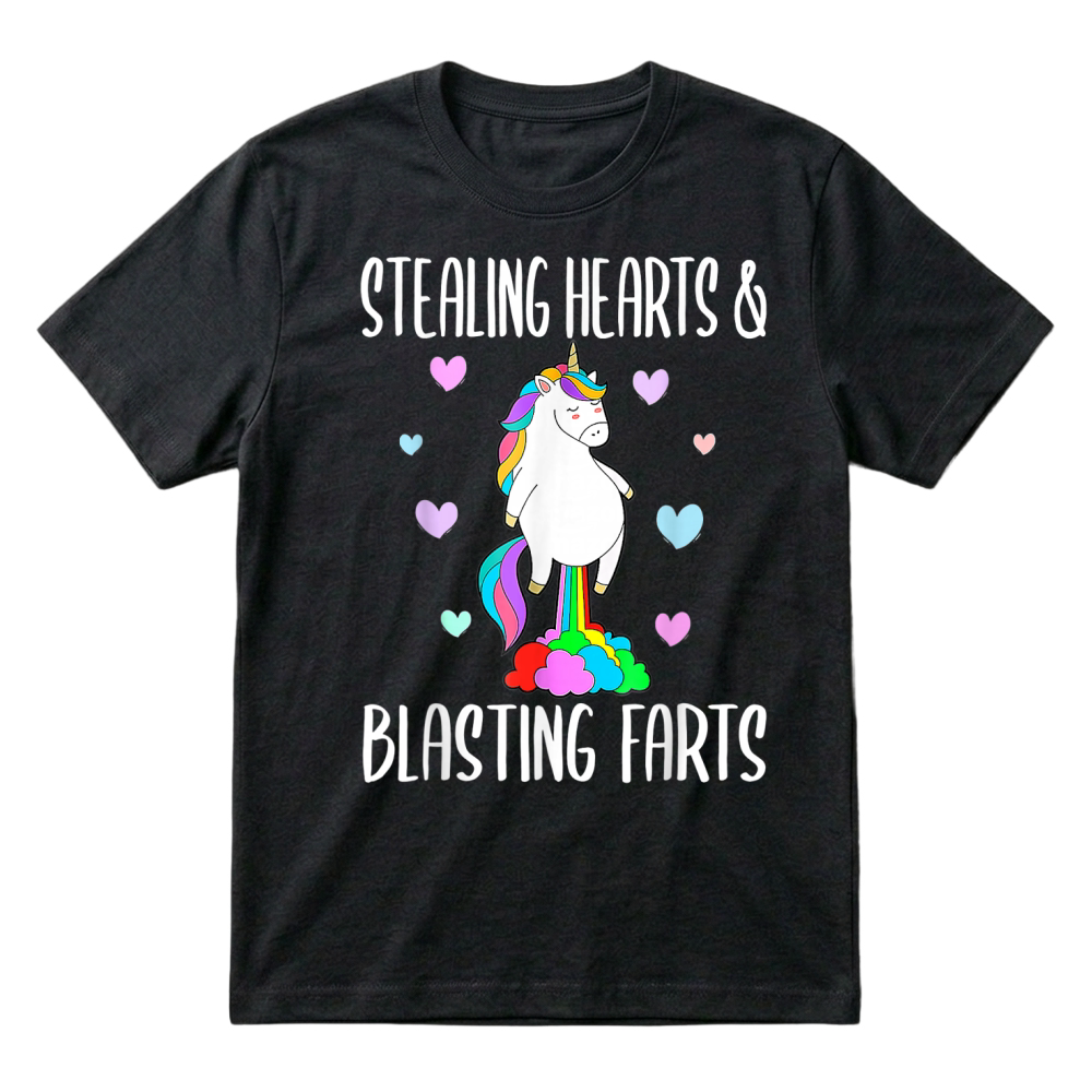 Product Stealing Hearts Blasting Farts Valentines Day Unicorn Funny T-Shirt