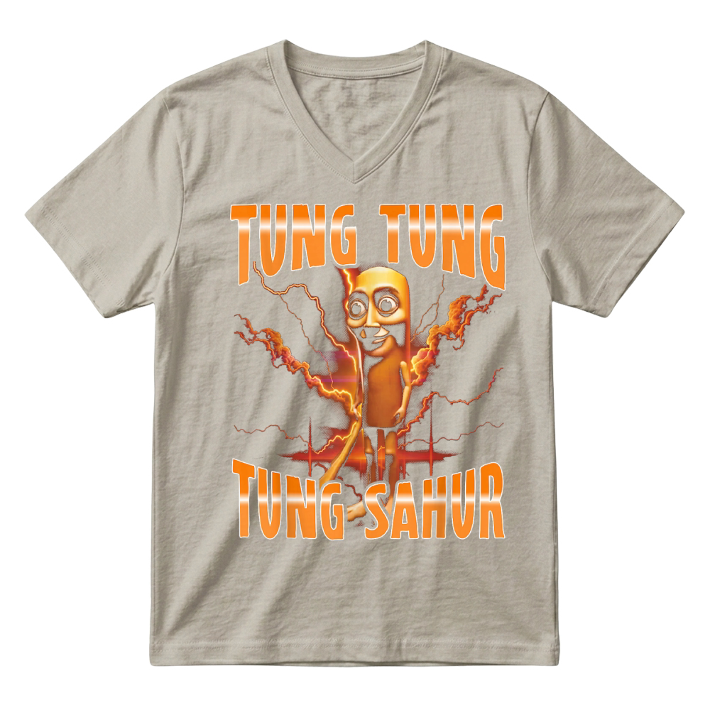 Product Surreal Italian Brainrot Meme Tung Tung Tung Sahur V-Neck T-shirt