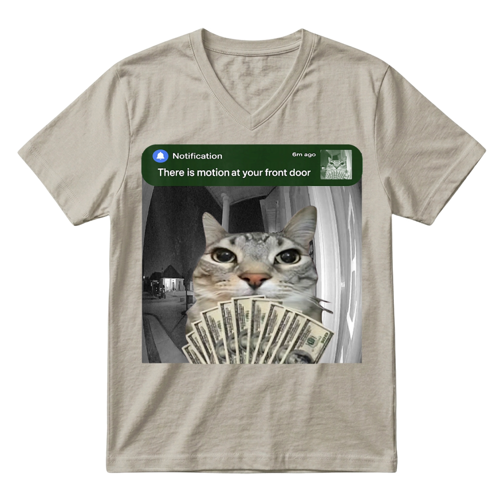 Product There is Motion at Your Front Door Funny Cat Motion Meme V-Neck T-shirt