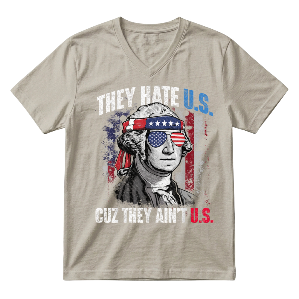 Product They Hate Us Cuz They Ain't Us USA American Flag 4th of July T Shirt V-Neck T-shirt