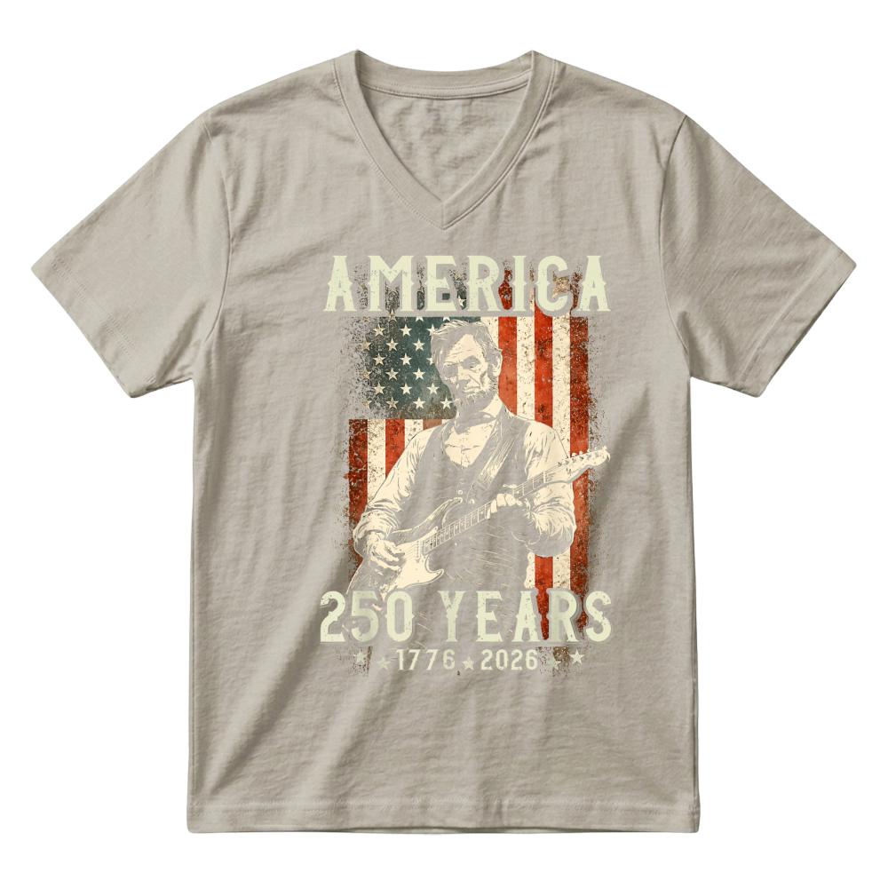 Product Vintage Abraham Lincoln Abe Lincoln Playing Guitar 250 Years V-Neck T-shirt