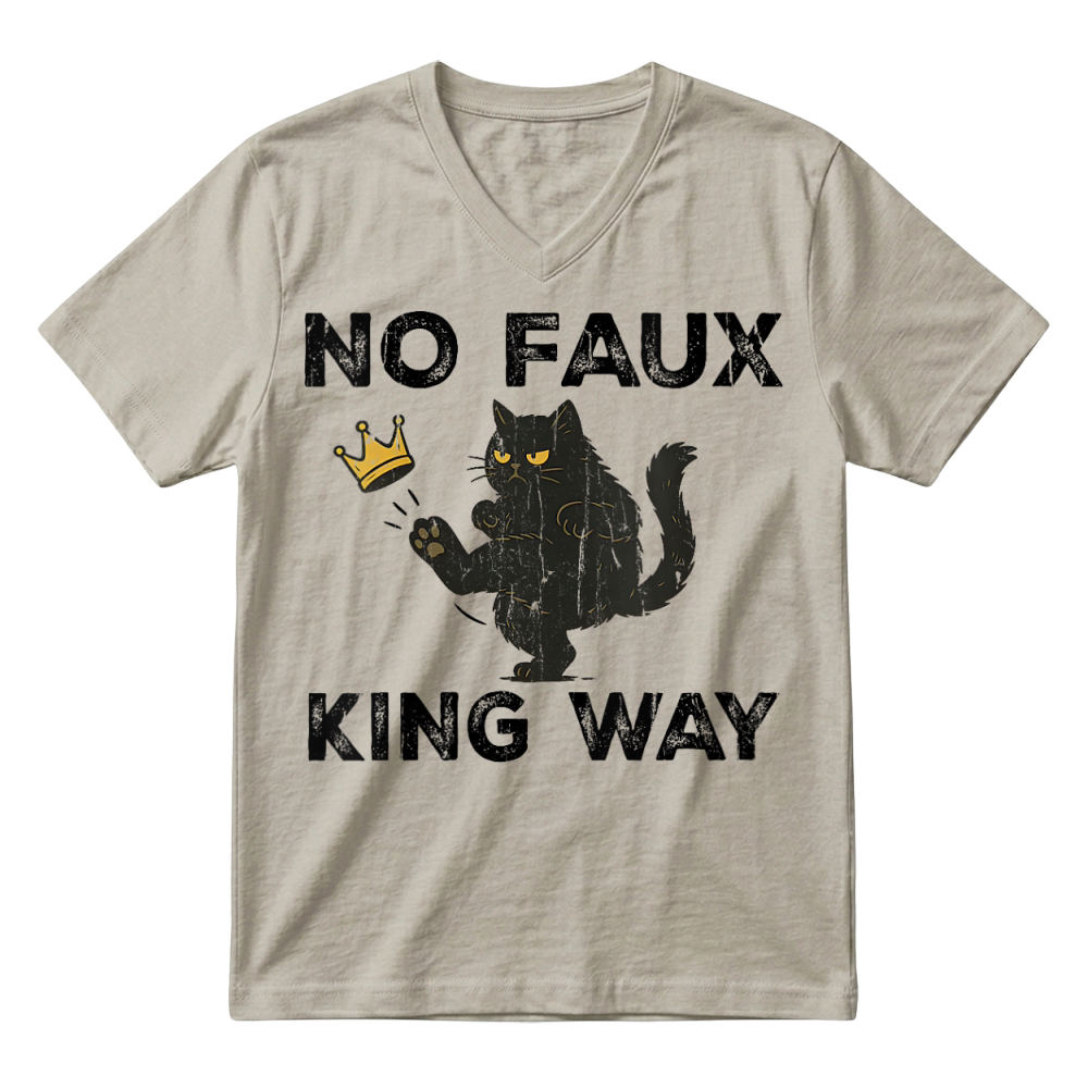 Product Womens No Faux King Way, No Kings in America, Funny Black Cat V-Neck T-shirt