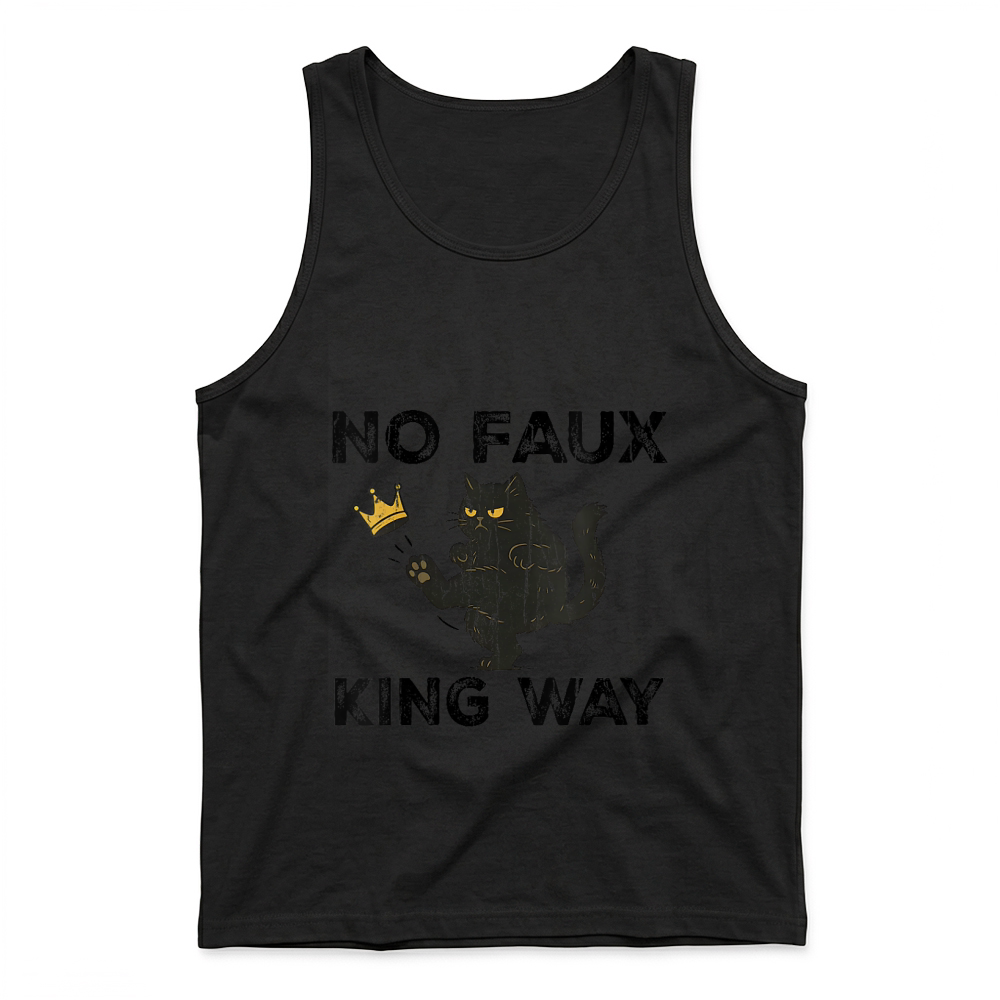 Product Womens No Faux King Way, No Kings in America, Funny Black Cat Tank Top