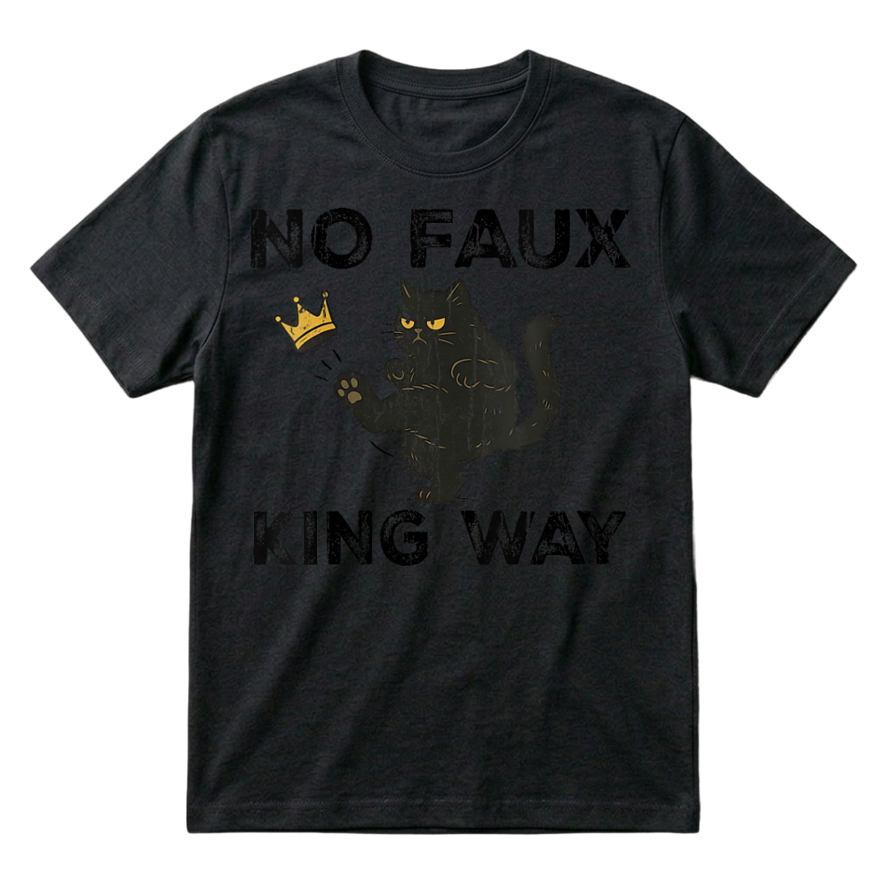 Product Womens No Faux King Way, No Kings in America, Funny Black Cat T-Shirt