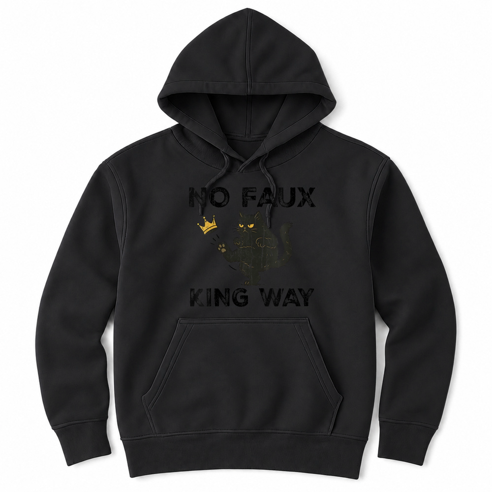 Product Womens No Faux King Way, No Kings in America, Funny Black Cat Unisex Hoodie