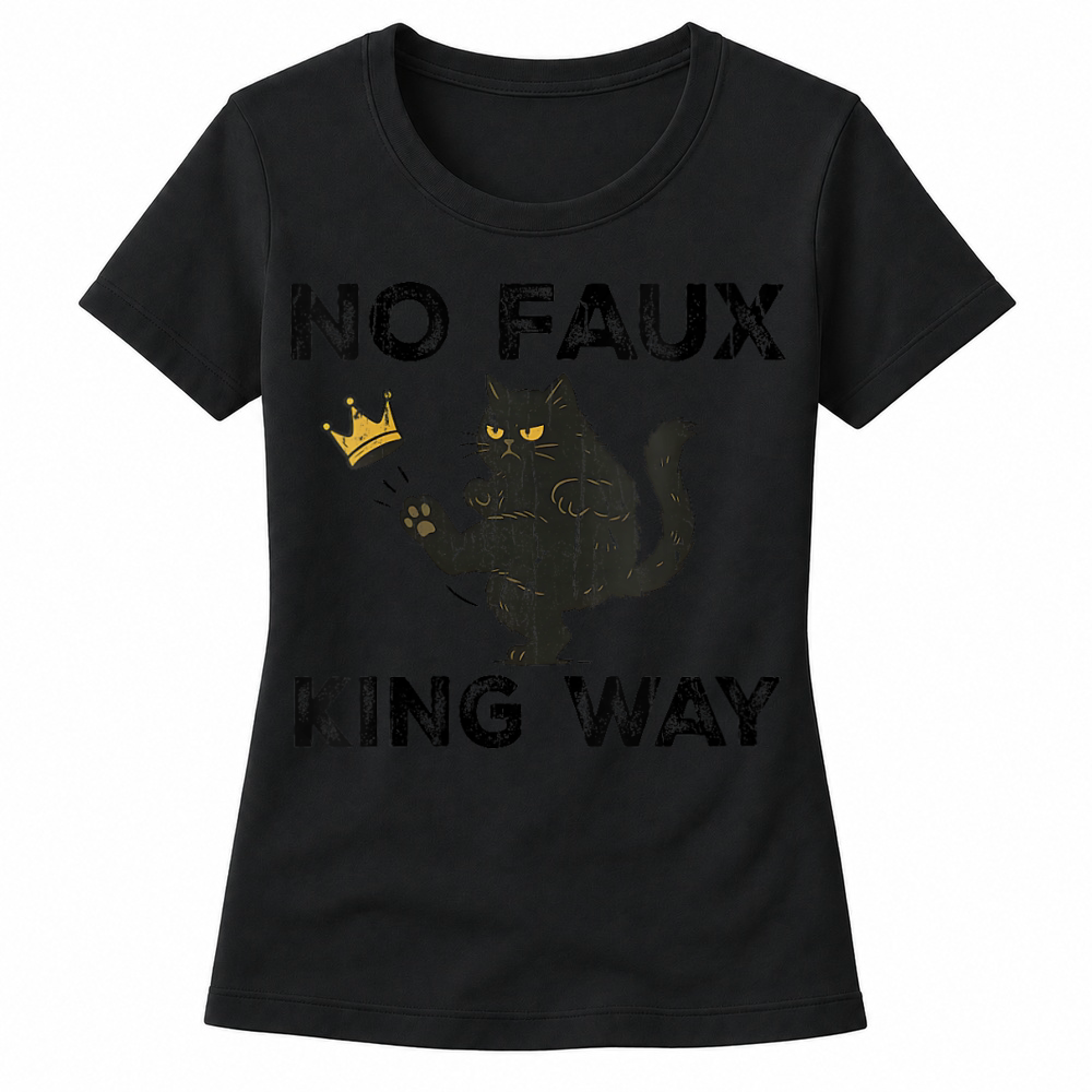 Product Womens No Faux King Way, No Kings in America, Funny Black Cat Women's T-shirts
