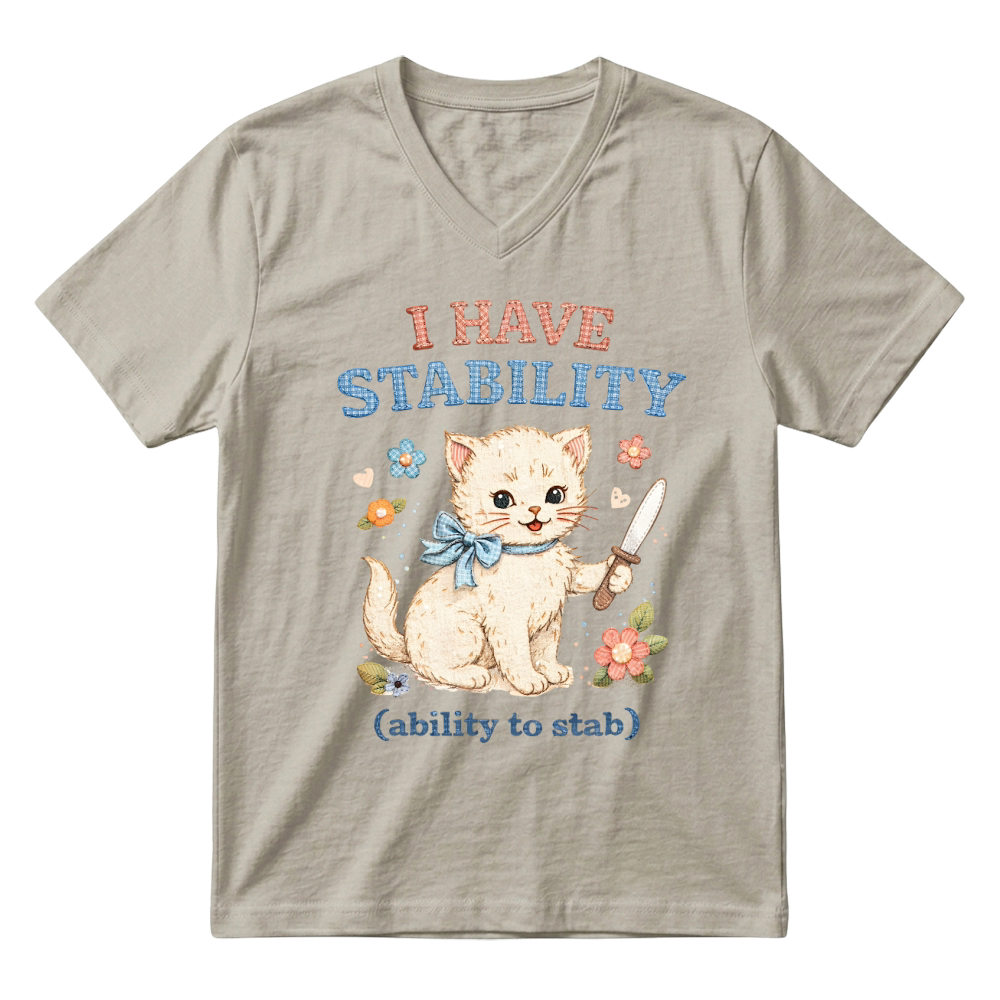 Product Funny Stability Stab Kitten Meme Cat Lover V-Neck T-shirt