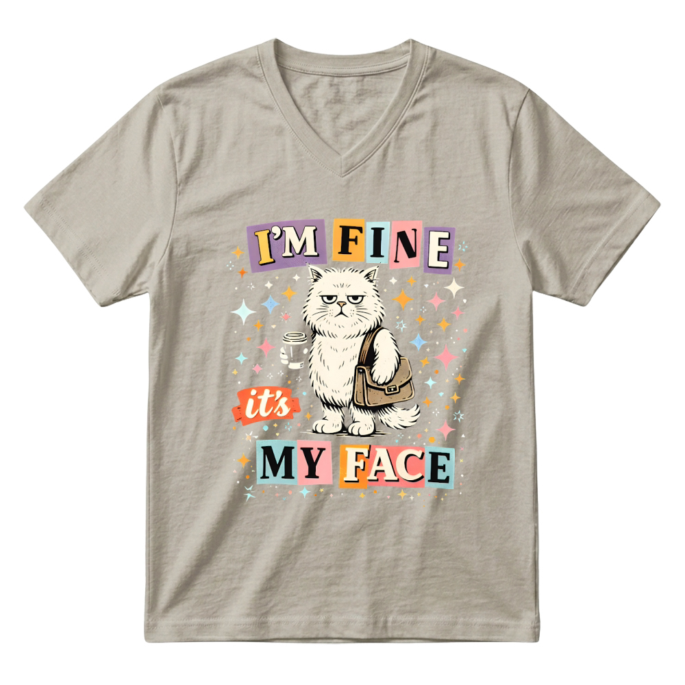 Product Grumpy Cat Im Fine My Face Funny V-Neck T-shirt