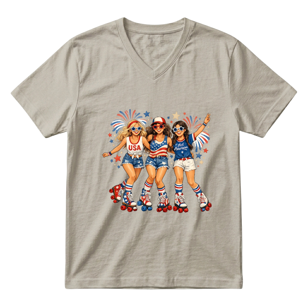 Product 4th of July Patriotic Roller Girls V-Neck T-shirt