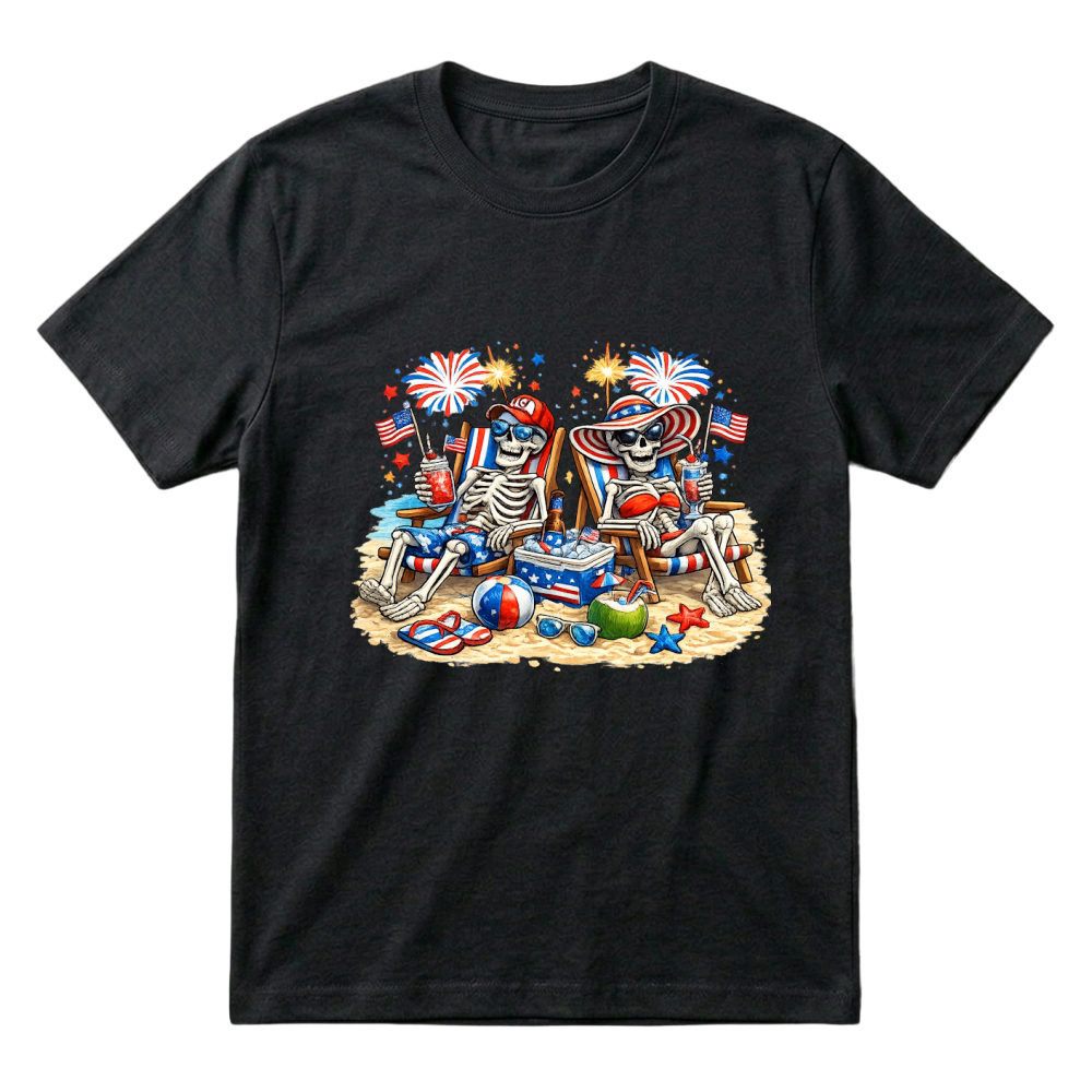 Product 4th of July Patriotic Skeleton Beach T-Shirt