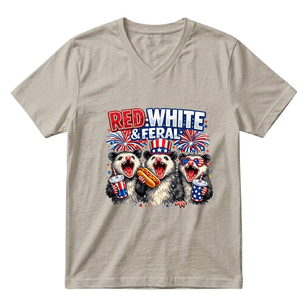Product 4th of July Red White Feral Patriotic V-Neck T-shirt