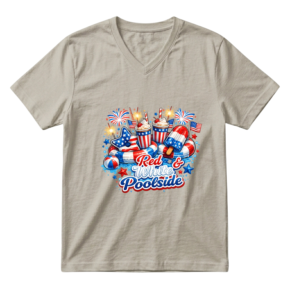 Product 4th of July Red White Poolside Patriotic V-Neck T-shirt
